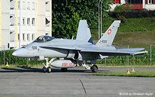 McDonnell Douglas F/A-18C Hornet | J-5006 | Swiss Air Force  |  The first F-18C Hornet of the day it about to enter runway 04 at Emmen. | EMMEN (LSME/---) 10.07.2025