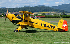 Buecker Bu-131 | HB-UVF | private  |  This B&uuml;cker Bu-131B is still painted in the standard yellow colour scheme it was wearing when flying for the Swiss Air Force | LSZF 28.06.2025