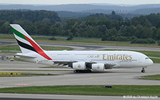 Airbus A380-842 | A6-EVO | Emirates Airline  |  This Airbus A380 is one of the last A380 delivered to its customer. It is seen here taxing towards runway 32 for its flight UAE88 to Dubai | Z&UUML;RICH (LSZH/ZRH) 06.07.2025