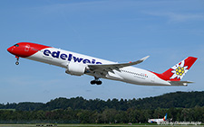 Airbus A350-941 | HB-IHF | Edelweiss Air  |  This Airbus A350-900 of Edelweiss Air is bound for Las Vegas as flight EDW2. It was able to use the shorter runway 28 in Zurich - a sign of lack of passengers? | Z&UUML;RICH (LSZH/ZRH) 06.09.2025