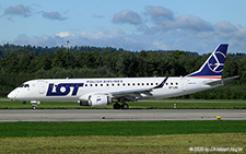 Embraer ERJ-190LR | SP-LMG | LOT Polish Airlines  |  LOT Polish Airlines morning flight from Warsaw to Zurich is operated mainly by Embraer ERJ-195 E2 or Boeing 737 aircraft. Here, a smaller Embraer ERJ-190 is seen exiting runway 14 in Zurich.  | Z&UUML;RICH (LSZH/ZRH) 15.09.2025