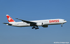 Boeing 777-300ER | HB-JNI | Swiss International Air Lines  |  This Boeing 777 of Swiss International Air Lines is seen here approaching runway 14 in Zurich thus completing its flight SWR39 from San Francisco. | Z&UUML;RICH (LSZH/ZRH) 02.10.2025
