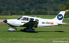 Piper PA-28 Archer II | HB-PMT | private (Motorfluggruppe Zürich)  |  This Piper PA-28 was the last aircraft to arrive at Biel before the lunch break. | LSZP 31.08.2025